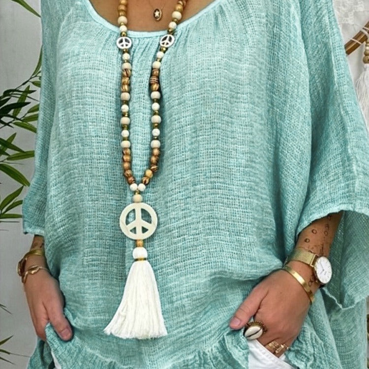 Wholesale Wooden Beaded Tassel Necklace